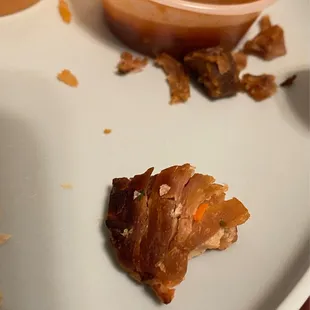 The biggest chunk of carnitas from the burrito. I could build a canoe out of hardened meat like this and sail the Rio Conchos