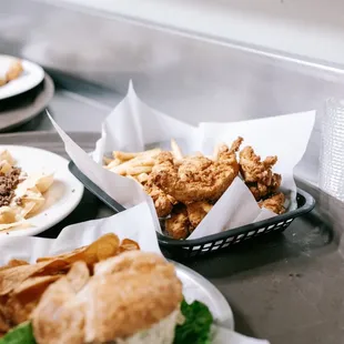chicken wings and fried chicken, food