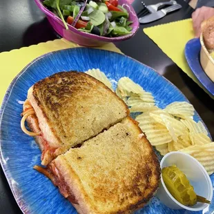 Spaghetti Grilled Cheese and a Side Salad