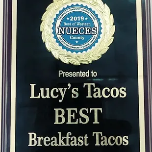 Lucy's tacos best breakfast tacos 2019......