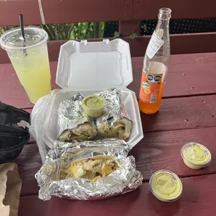 Bacon potato egg cheese and avacado burrito  Potato egg and cheese taco