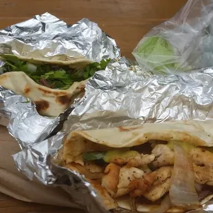 Chicken and Barbacoa with green sauce. Gotta have that green sauce.