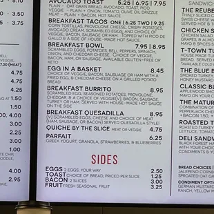 Breakfast menu