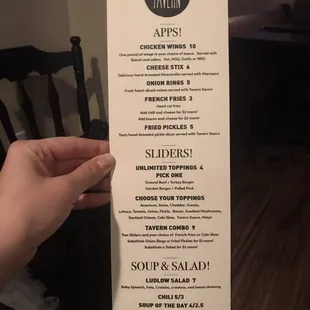 Menu as of February 2019