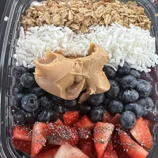 East Market açaí bowl with peanut butter in place of bananas.