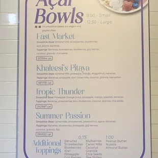 Açaí menu Sept 2024