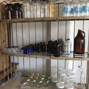 Different sized glass containers for purchase.