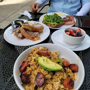 Avocado Toast, Side of French Toast and European Fried Rice.