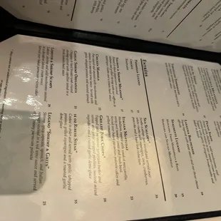 Entree menu