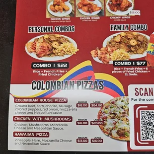 Pizza menu.
