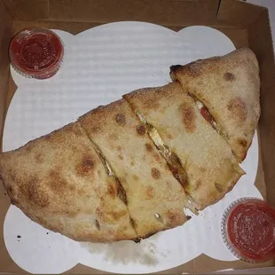 Calzone with pepperoni, Bacon and jalapeno.