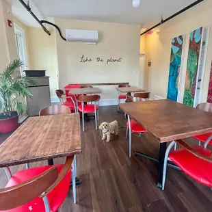 a table and chairs in a restaurant