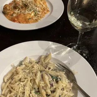 Lobster ravioli and chicken gorganzola