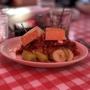 Luigi&apos;s Pastrami sandwich on a soft roll  Hot Pastrami