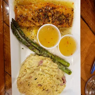 The Salmon with Mango sauce and pasta.Great falvor