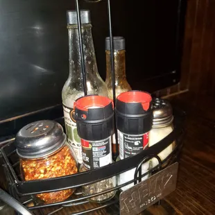 Italian condiments on the table.