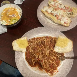 My spaghetti with meat sauce meal, my Wife had the same.