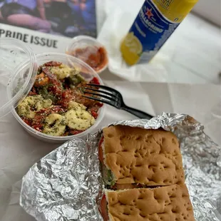 The full Sonny, Tortellini Salad, side of hot pepper relish and limonata
