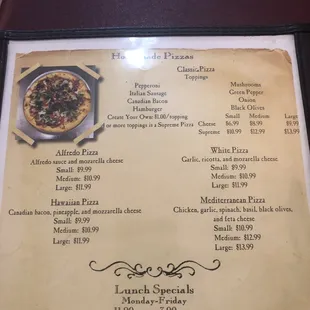 Pizza Menu