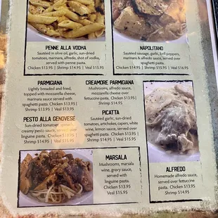 Menu: Traditional Italian entrées