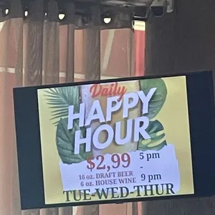 Nice happy hour Tuesday thru Thursday
