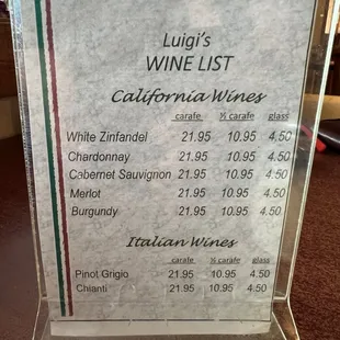 Wine list