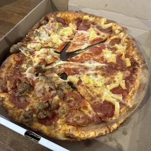 Waited two hours for a pizza that was clearly carried on its side.