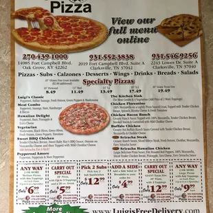 pizza, menu