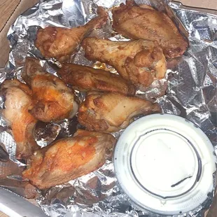 Half bbq, half roasted "well done" wings. I don't think they were done at all