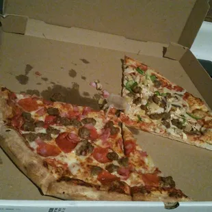 Texas size 20" half Luigi's Classic other half pepperoni, ham and sausage and extra cheese! Banging!!