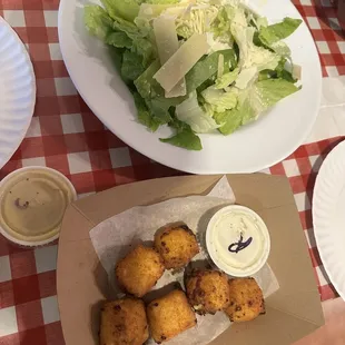 Caesar Salad and Mac and Cheese Bites