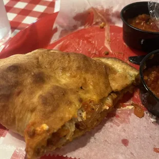 Hamburger, Italian Sausage and meatball calzone.