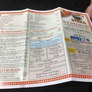 the menu for the restaurant