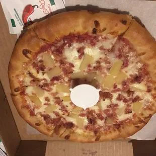 My Hawaiian pizza. I substituted bacon for ham