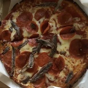 GF pepperoni and anchovies.