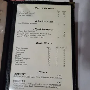 Wine menu