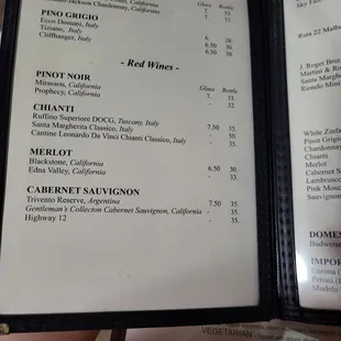 Wine menu