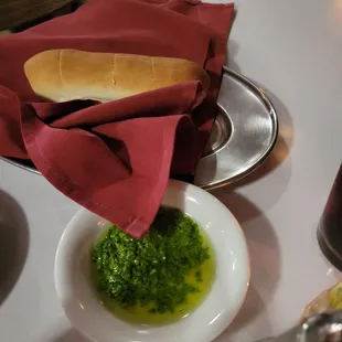 Bread and pesto oil