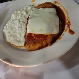 Chicken parm and mashed potatoes