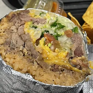 Cross section of brisket burrito