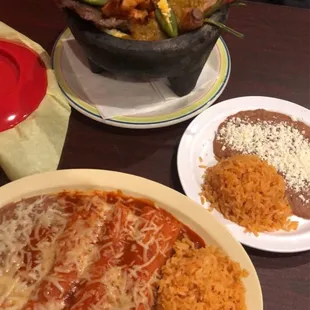 Molcajete.   Enchilada plate delicious