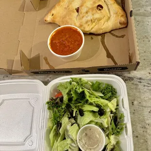 Calzone &amp; salad to-go