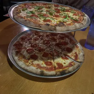 two pepperoni pizzas