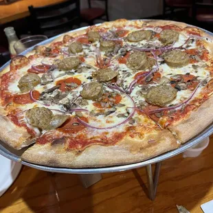 a pizza on a pizza pan