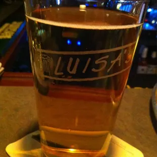 Miller Lite on tap in a Luisa's pint glass....I feel special!