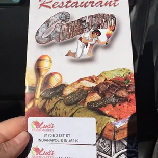 Menu with number and address