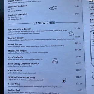 New menu page 2 (breakfast and sandwiches)
