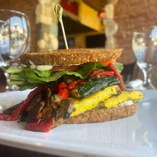 Vegan sandwich on vegan gluten free bread with vegan spread