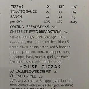 Menu: Pizza