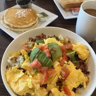 California Skillet scrambled with pancakes